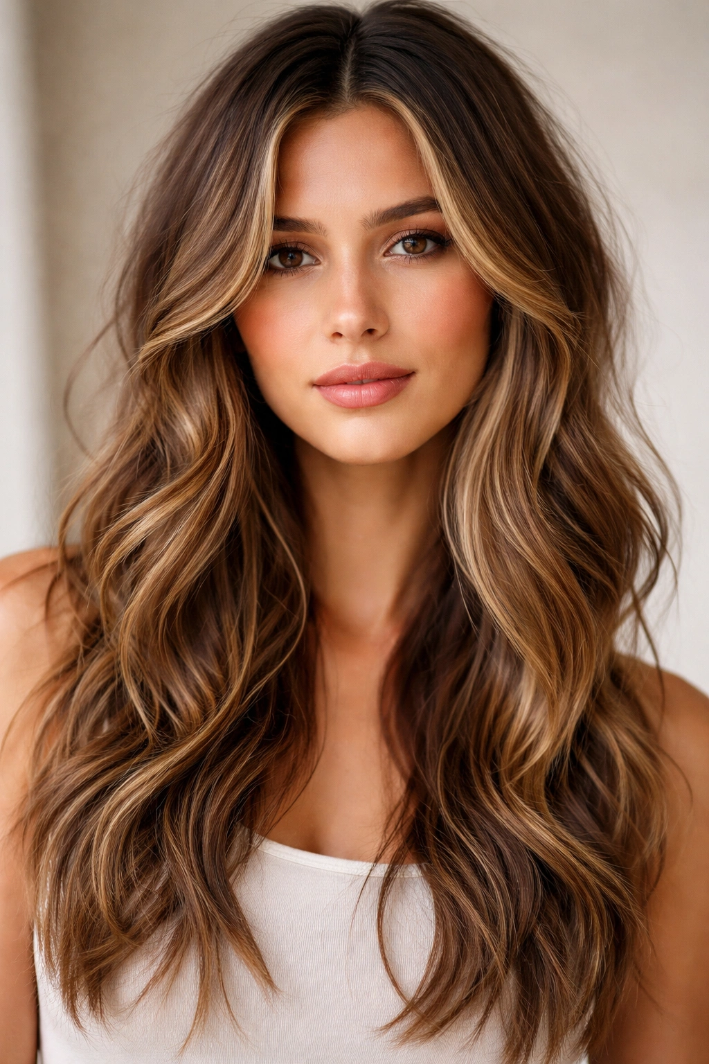 Close-up of textured lived-in waves with face-framing pieces framing the face