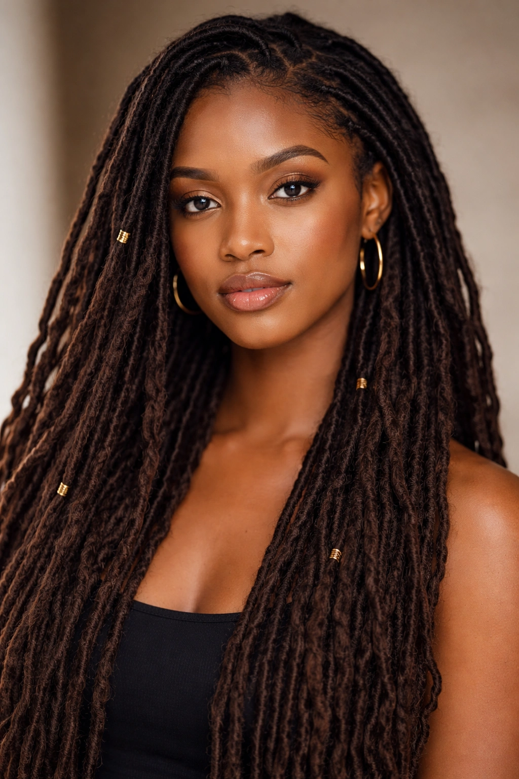 Portrait of a person with long dreadlocks