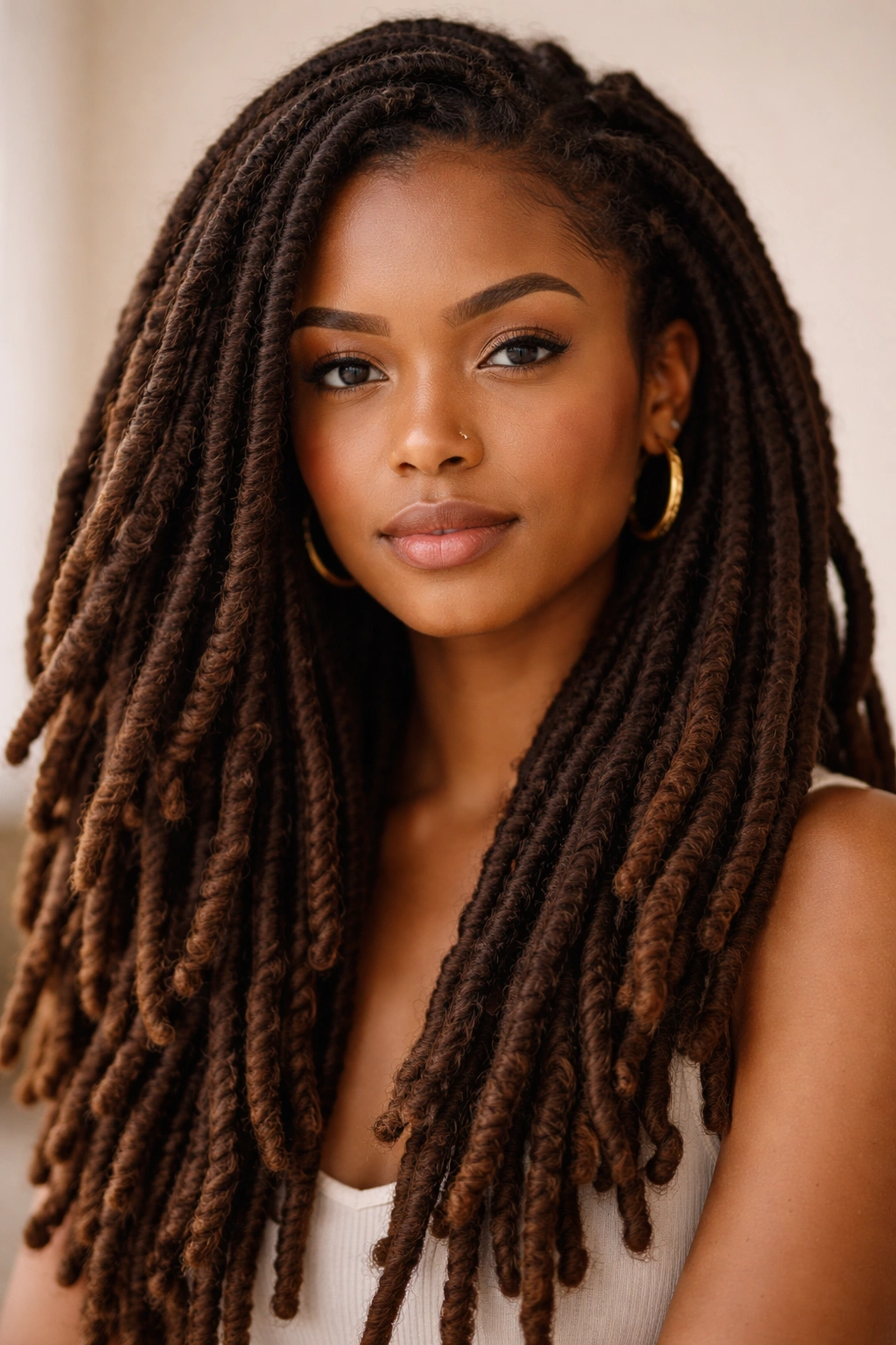 Close-up of mature locs with defined locking texture