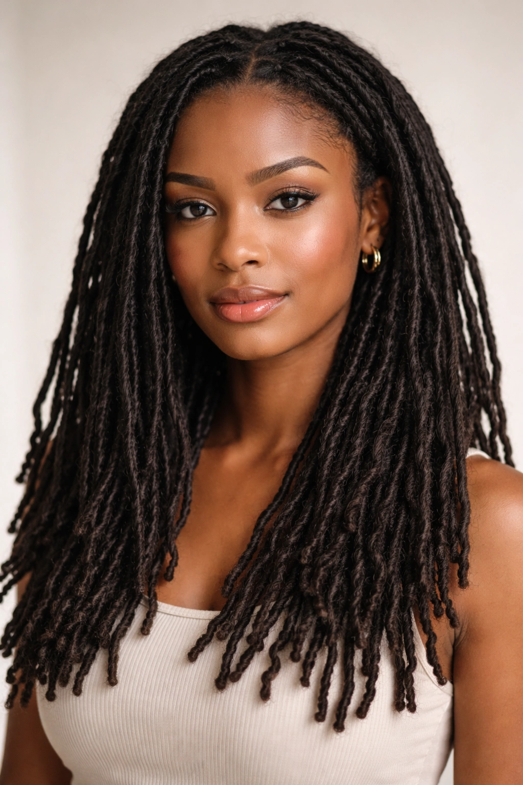Close-up of mature locs with natural texture and shine