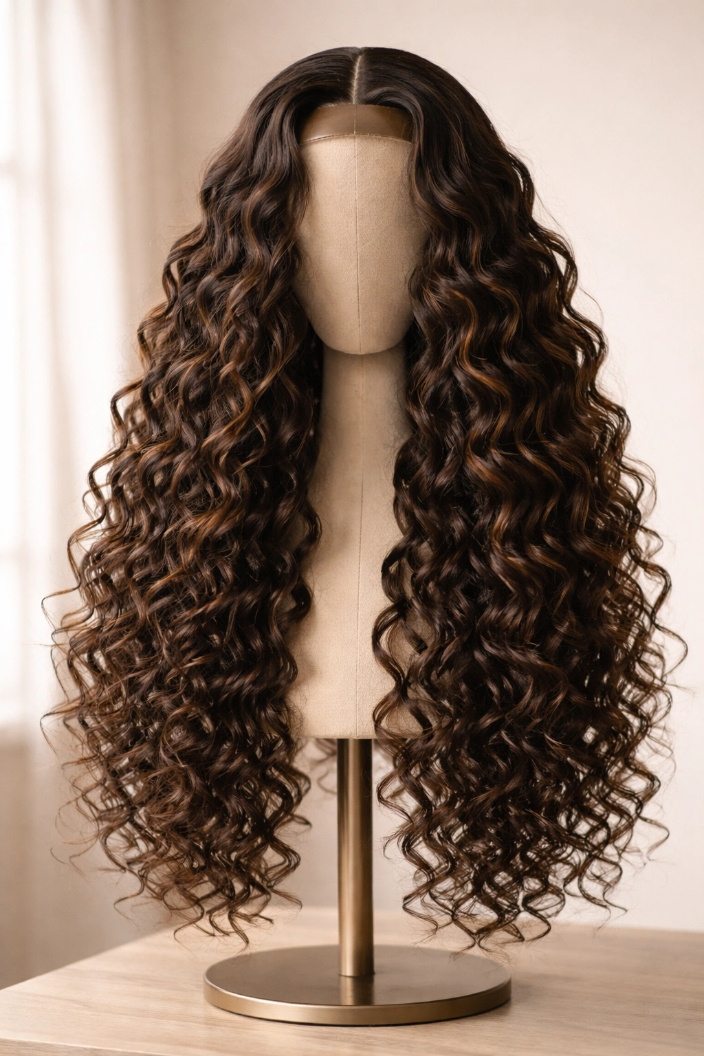 Long goddess curls wig cascading past shoulders with natural texture