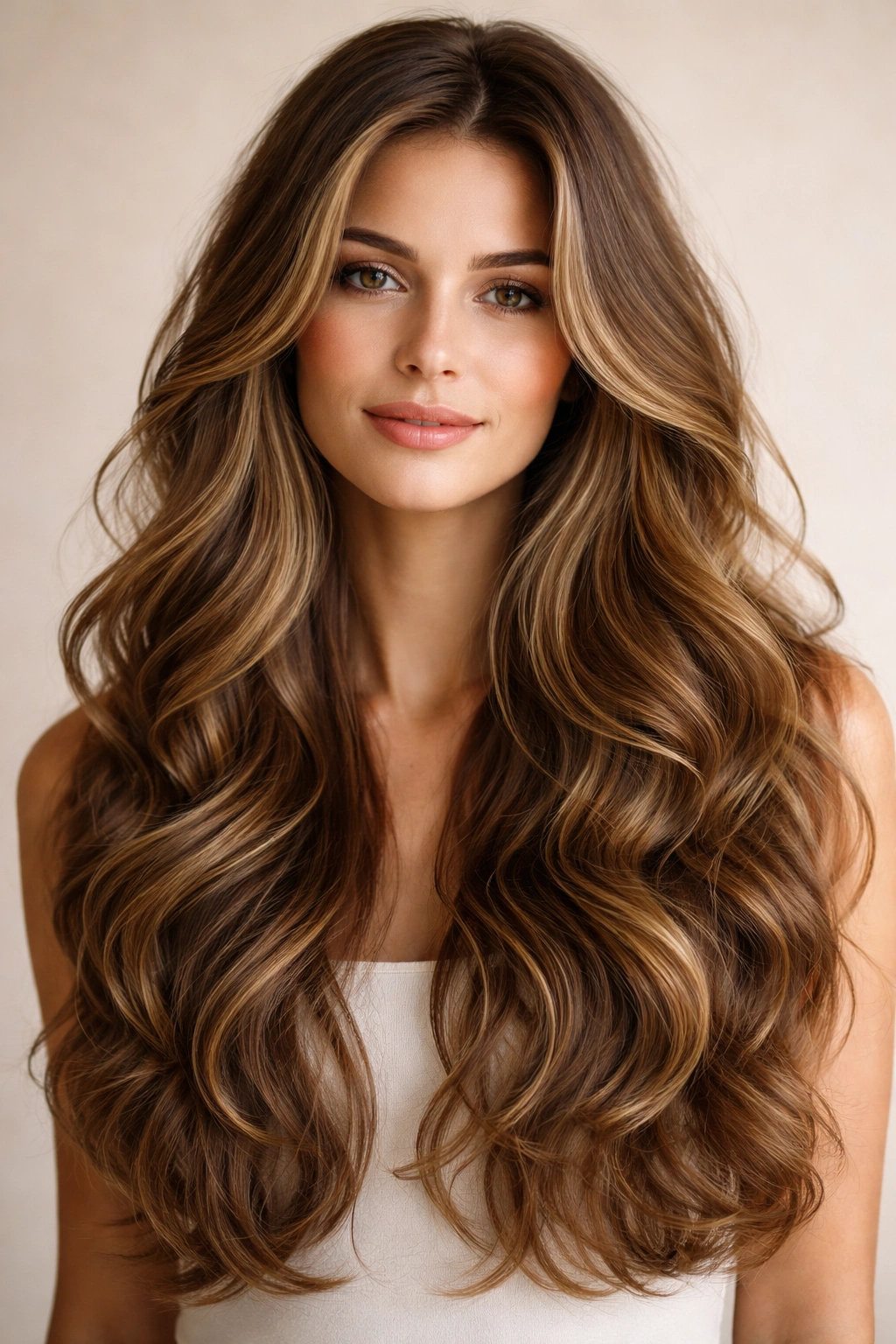 Close-up of long layered waves hairstyle with shoulder-length curls