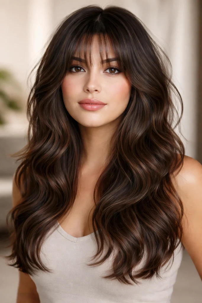 16 Wavy Styles With Wispy Bangs for Round Faces