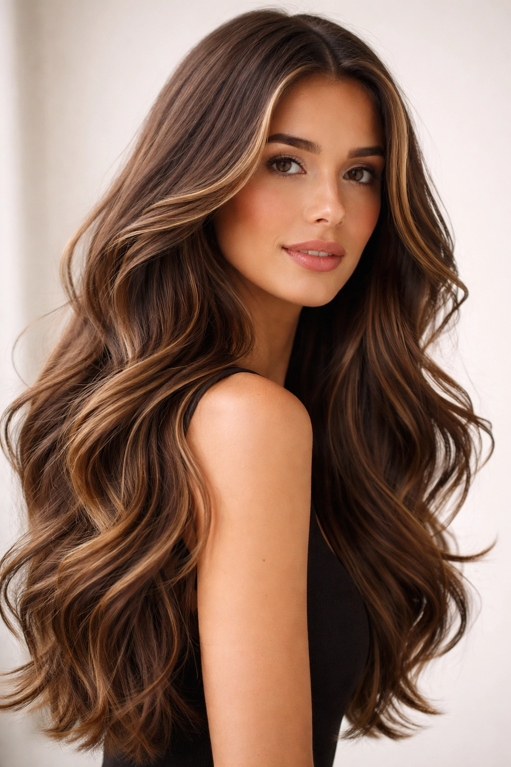 Close-up of long waves showing smooth top layer and lifted underlayers for frizz control