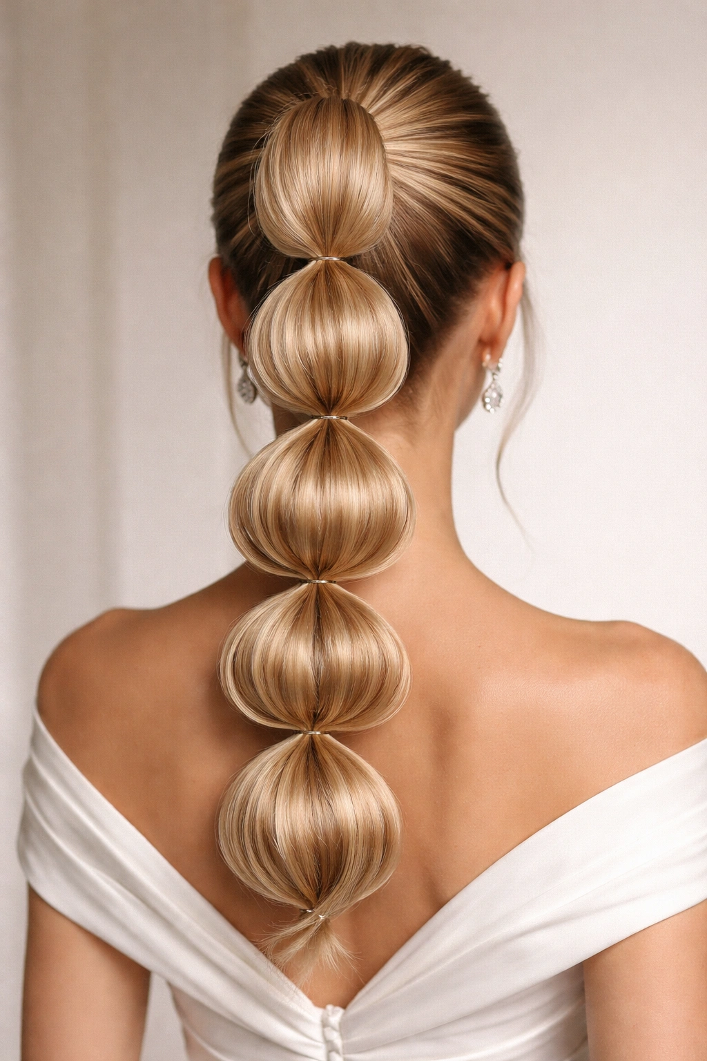 Close-up of a looped formal bun ponytail with uniform loops forming a structured bun