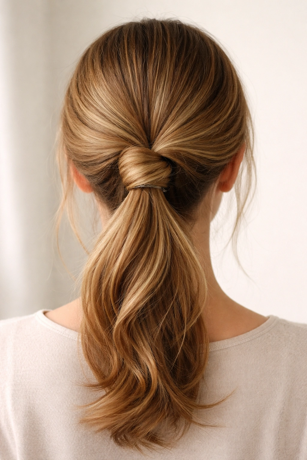 Looped ponytail forming a loop with a second elastic securing the base