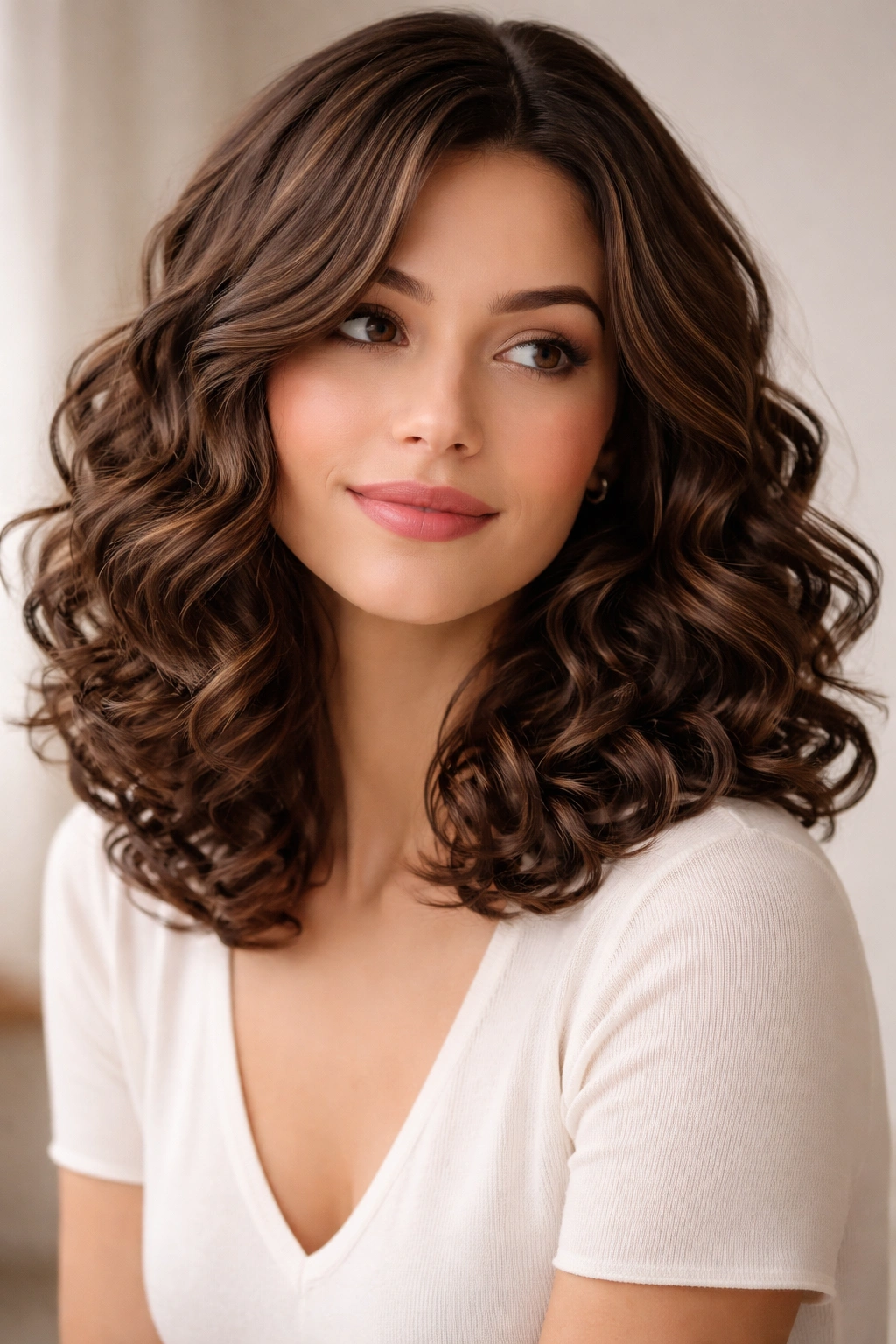 Shoulder-length loose curls wig with gentle volume