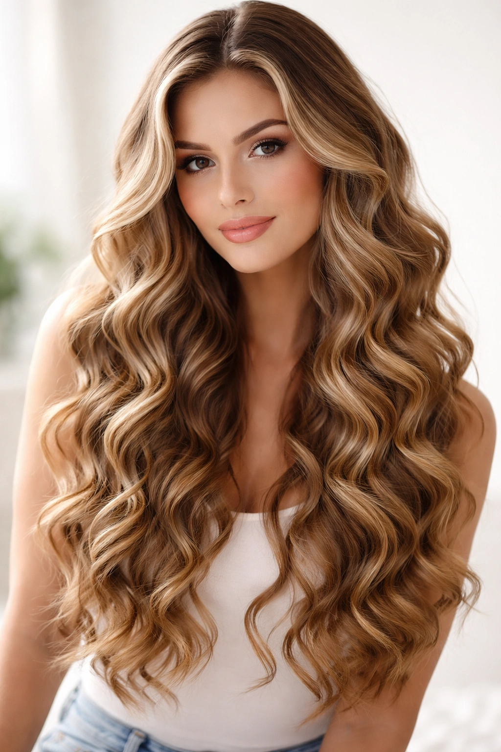 Close-up of long hair with loose ringlet curls along its length