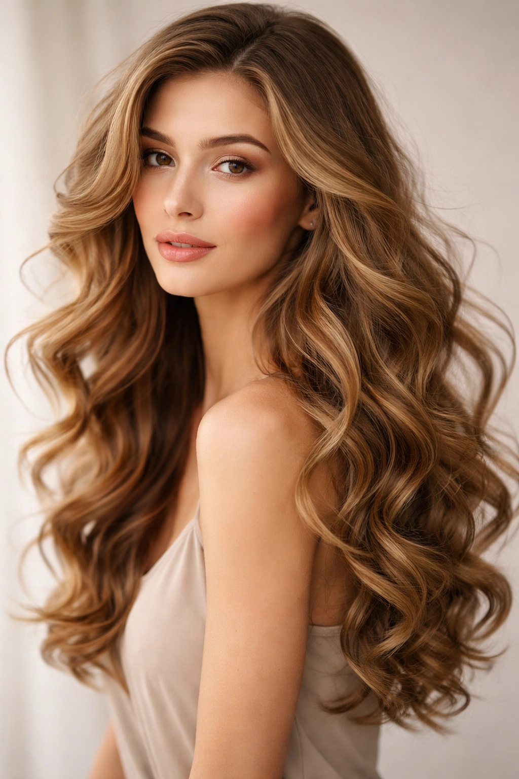 Portrait of loose romantic curls with movement and soft volume