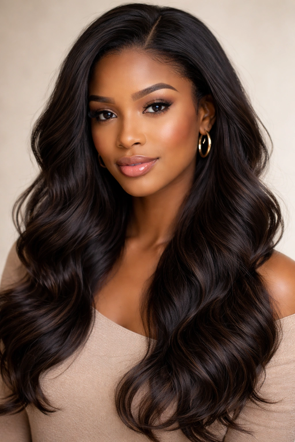 Portrait of loose waves with elongated, elegant texture