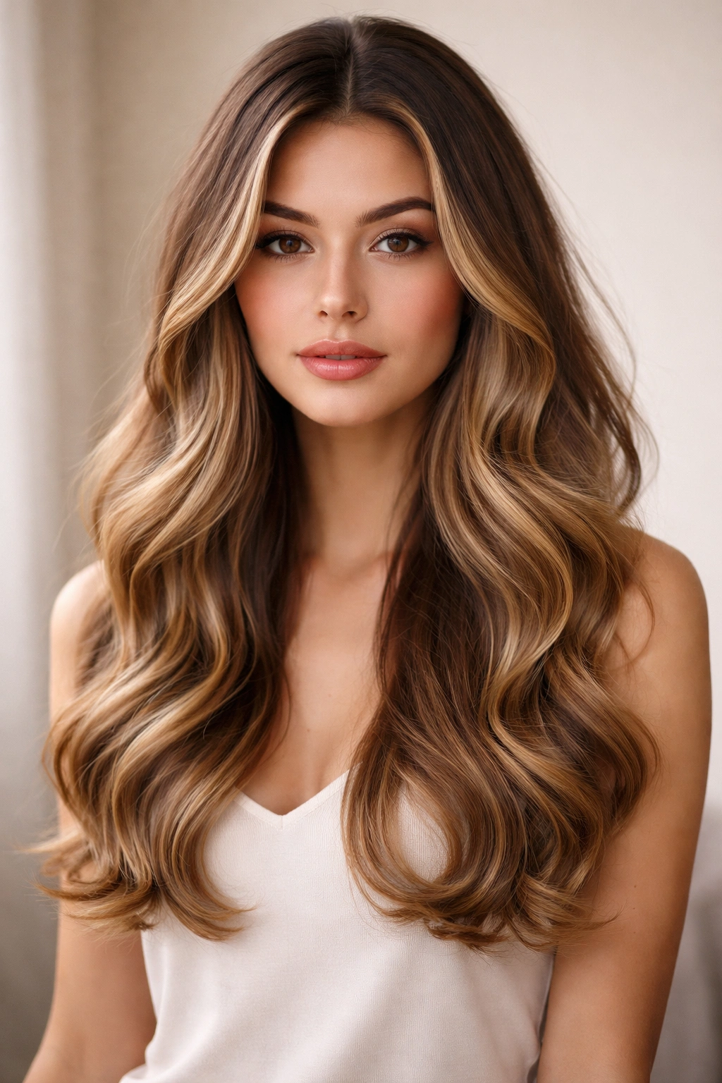 Long hair with mid-length waves and softly curled ends