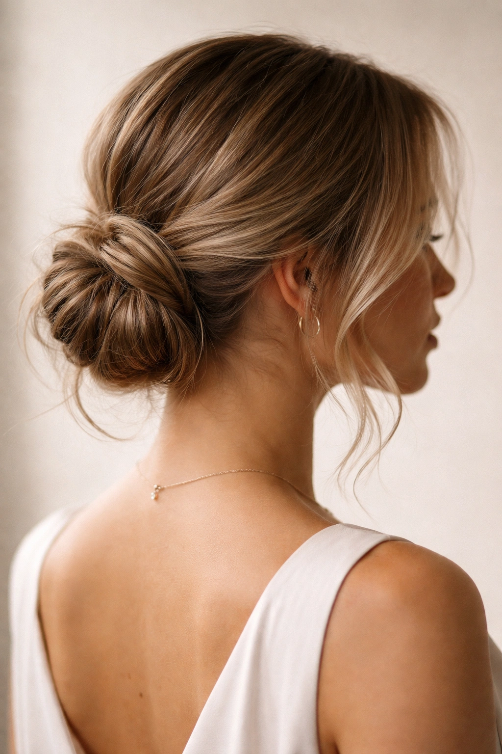 Low and loose graduation bun at the nape