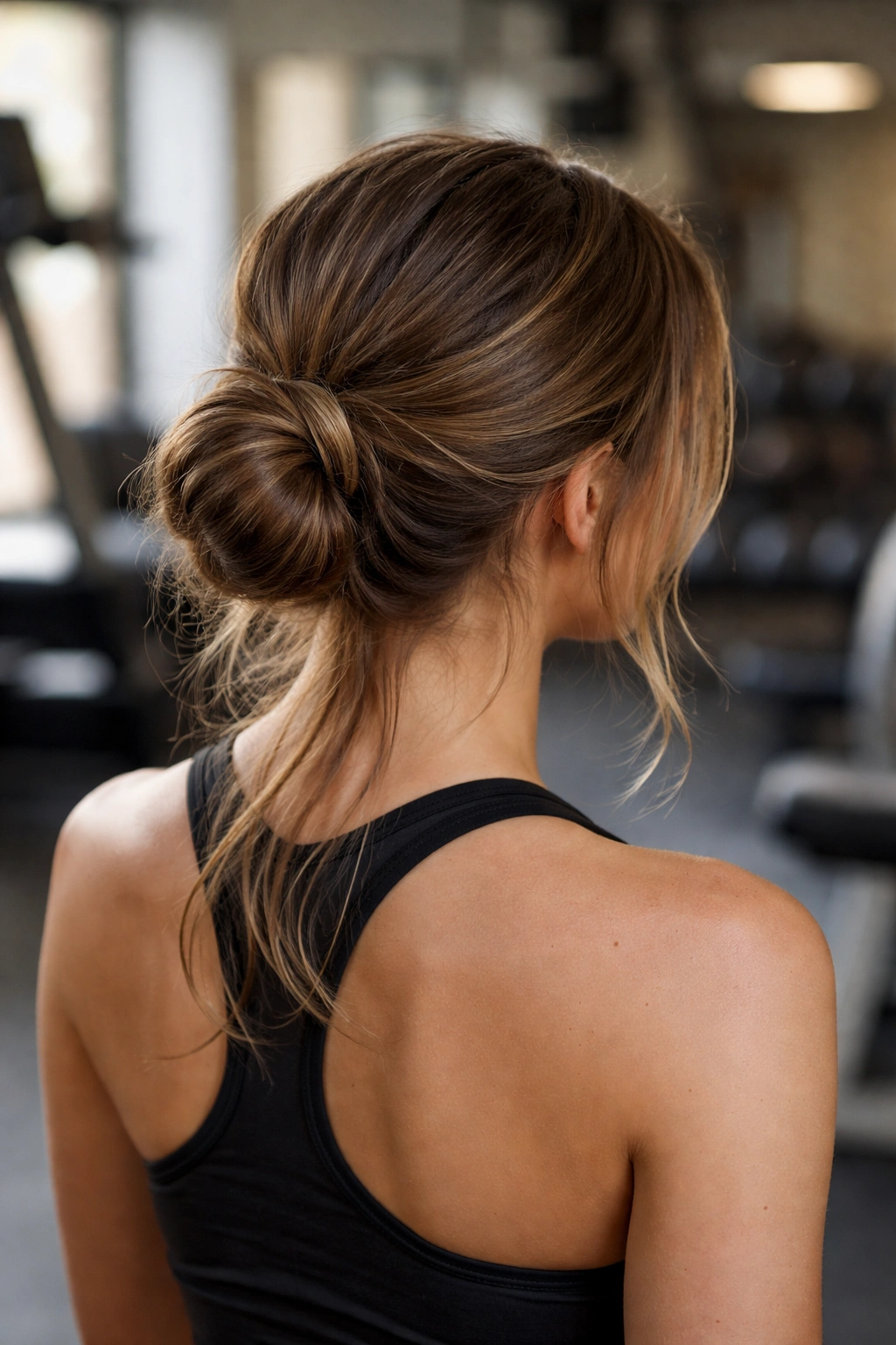 Back of head with a low bun and loose underneath layers