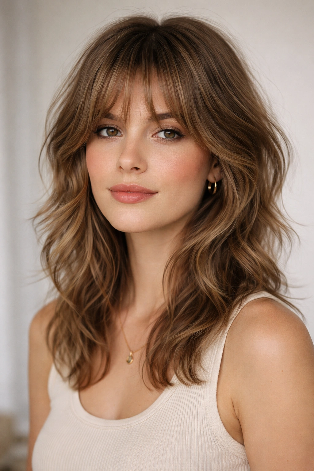 Low-volume wolf cut on fine hair with crown lift in a head-and-shoulders portrait.