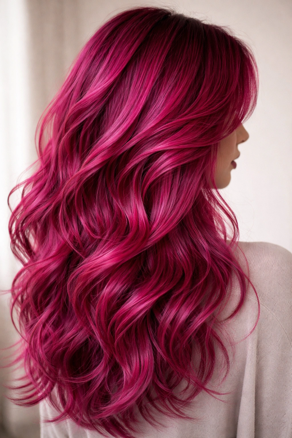 Layered magenta pink waves with shorter layers catching light