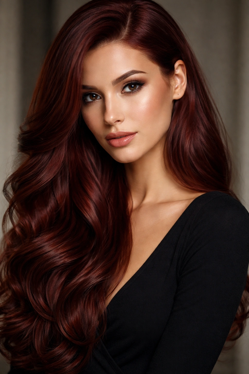 Mahogany red waves with deep side part