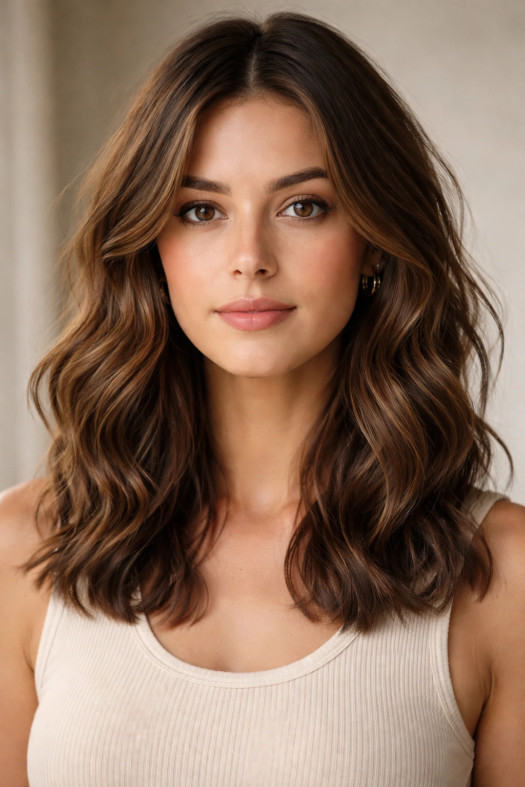 Portrait of a person with mid-length brown wavy hair showing maintained ends