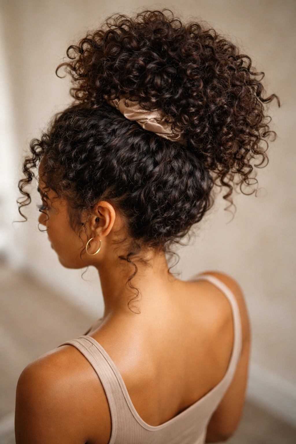 Curl head in a protective pineapple updo for week-long maintenance