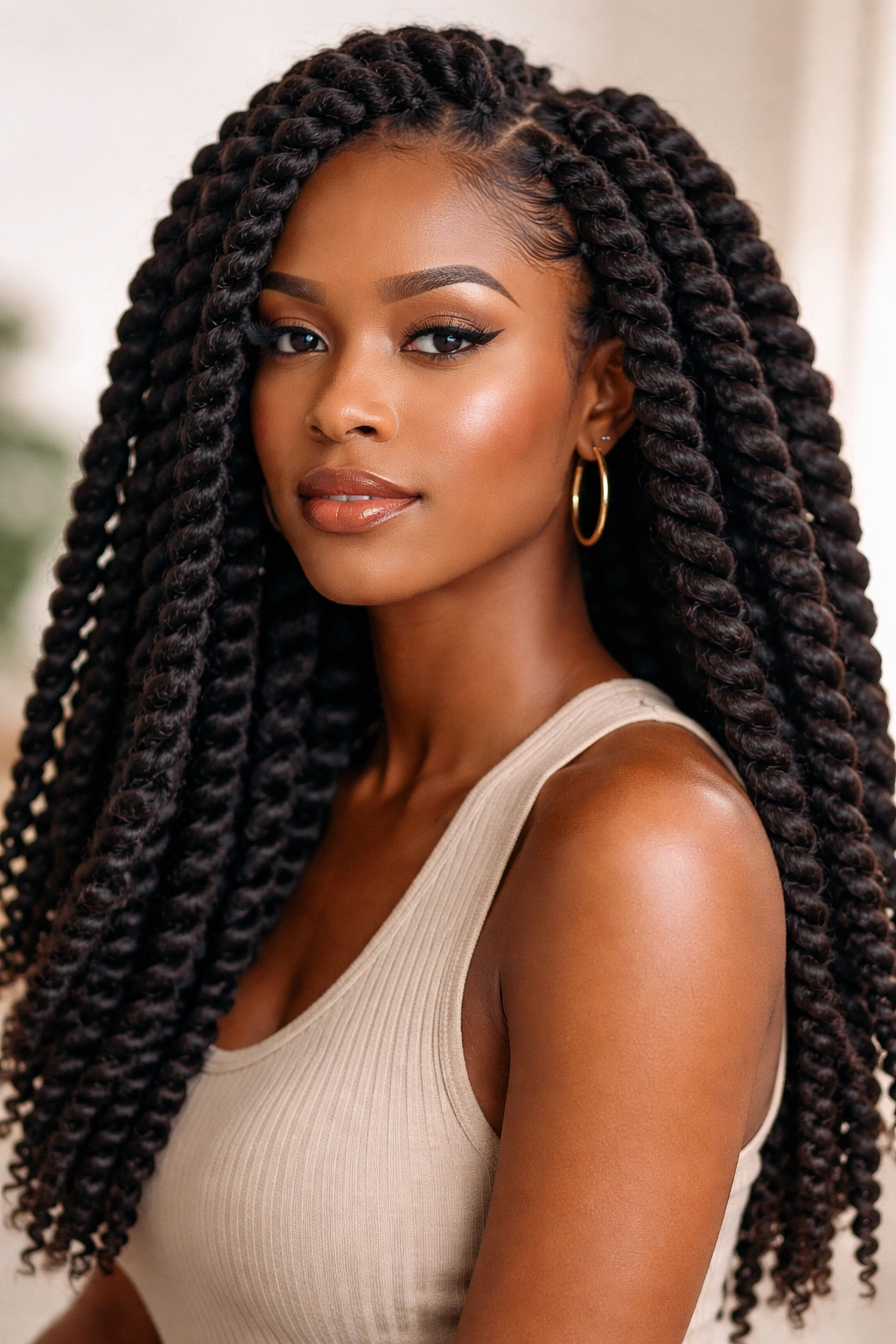 Close-up of chunky Marley twists with bold thickness.