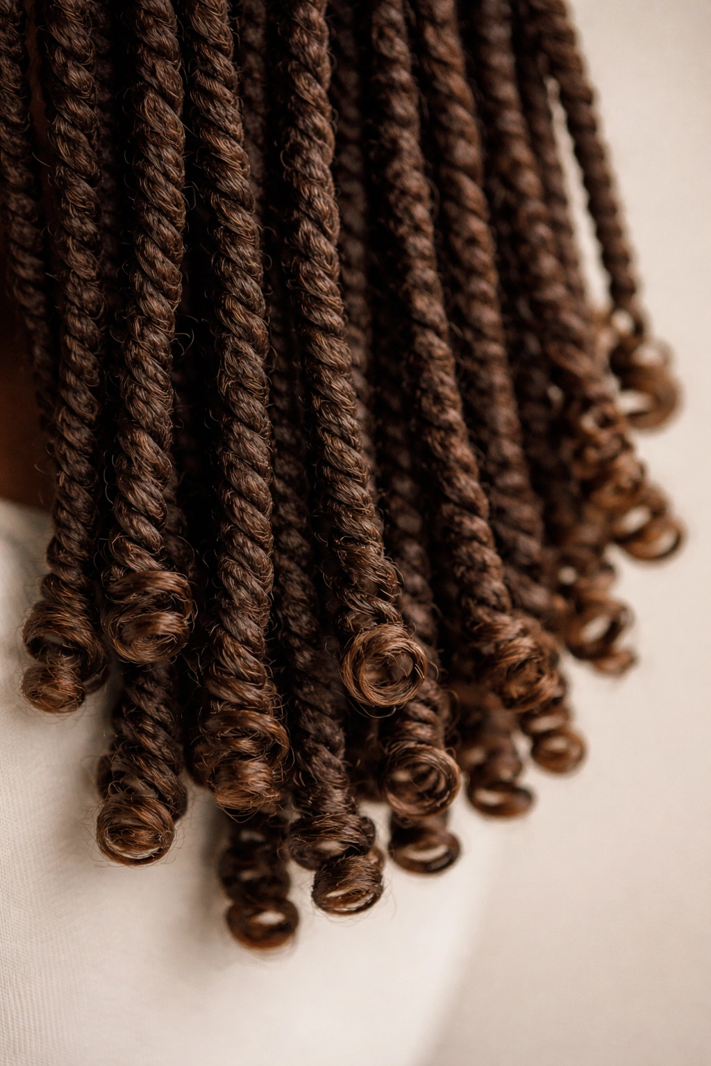 Marley twists with curled/coiled ends for textured finish