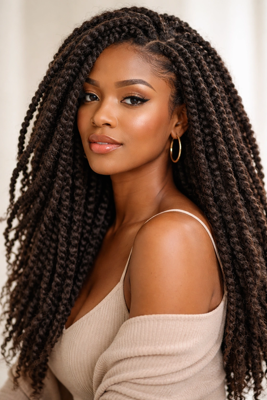 Portrait of a head with Marley twists showing textured volume