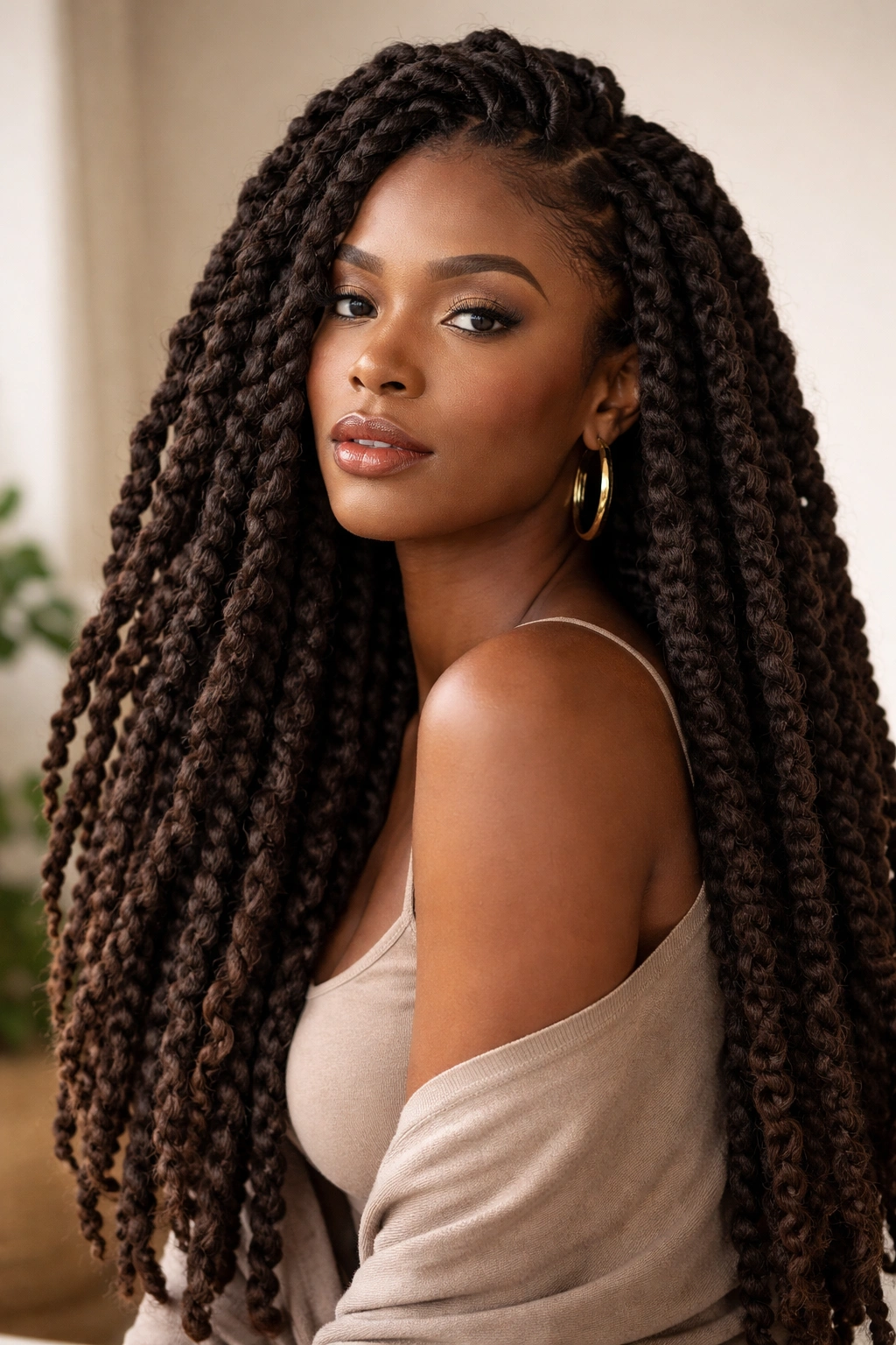 Close-up of thick Marley twists with chunky rope-like texture