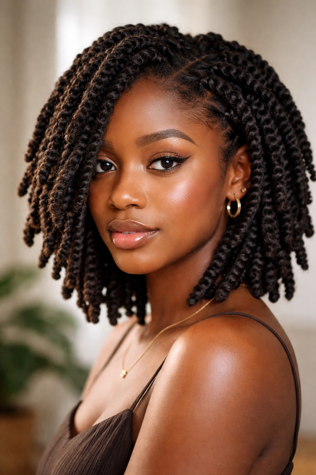 Close-up of short afro with chunky Marley twists showing textured ropy strands