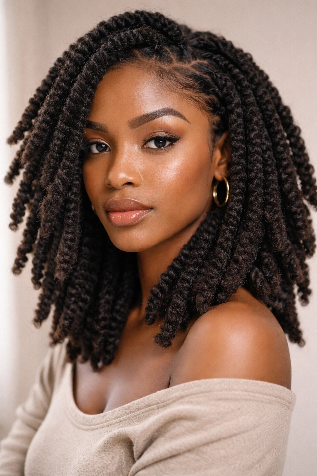 Head with thick Marley twists and voluminous texture