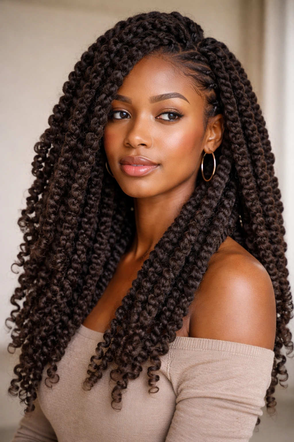Full head of Marley twists with chunky rope-like texture