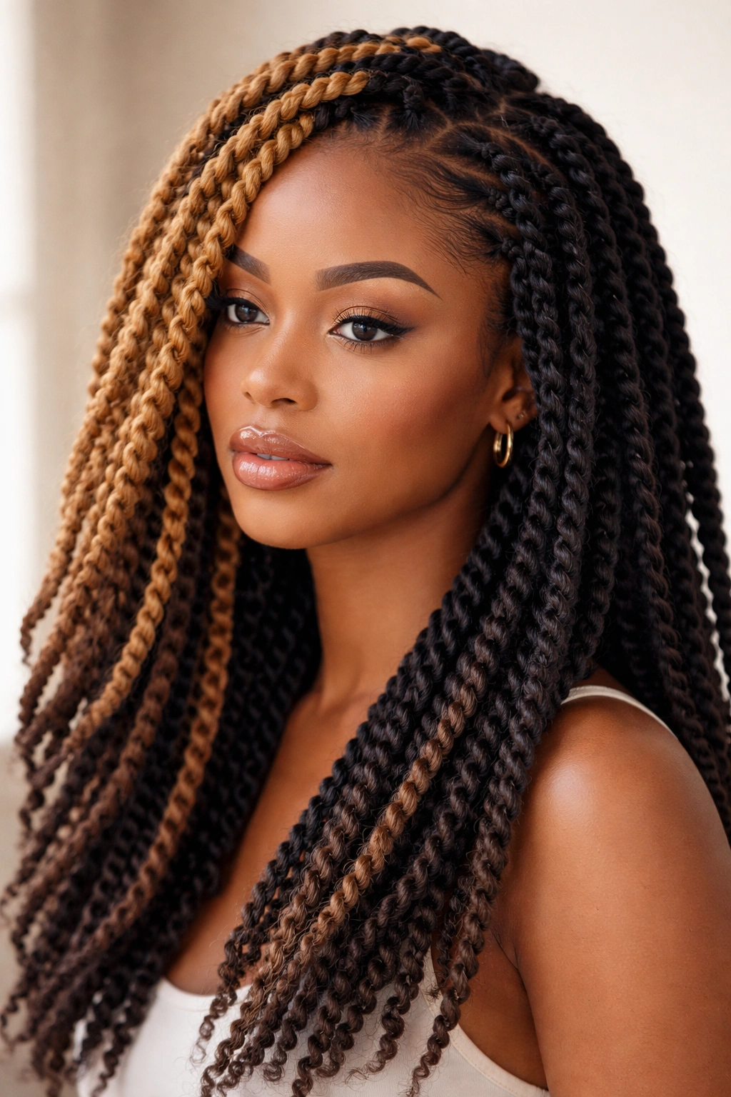 Close-up of two-tone Marley twists with contrasting colors.