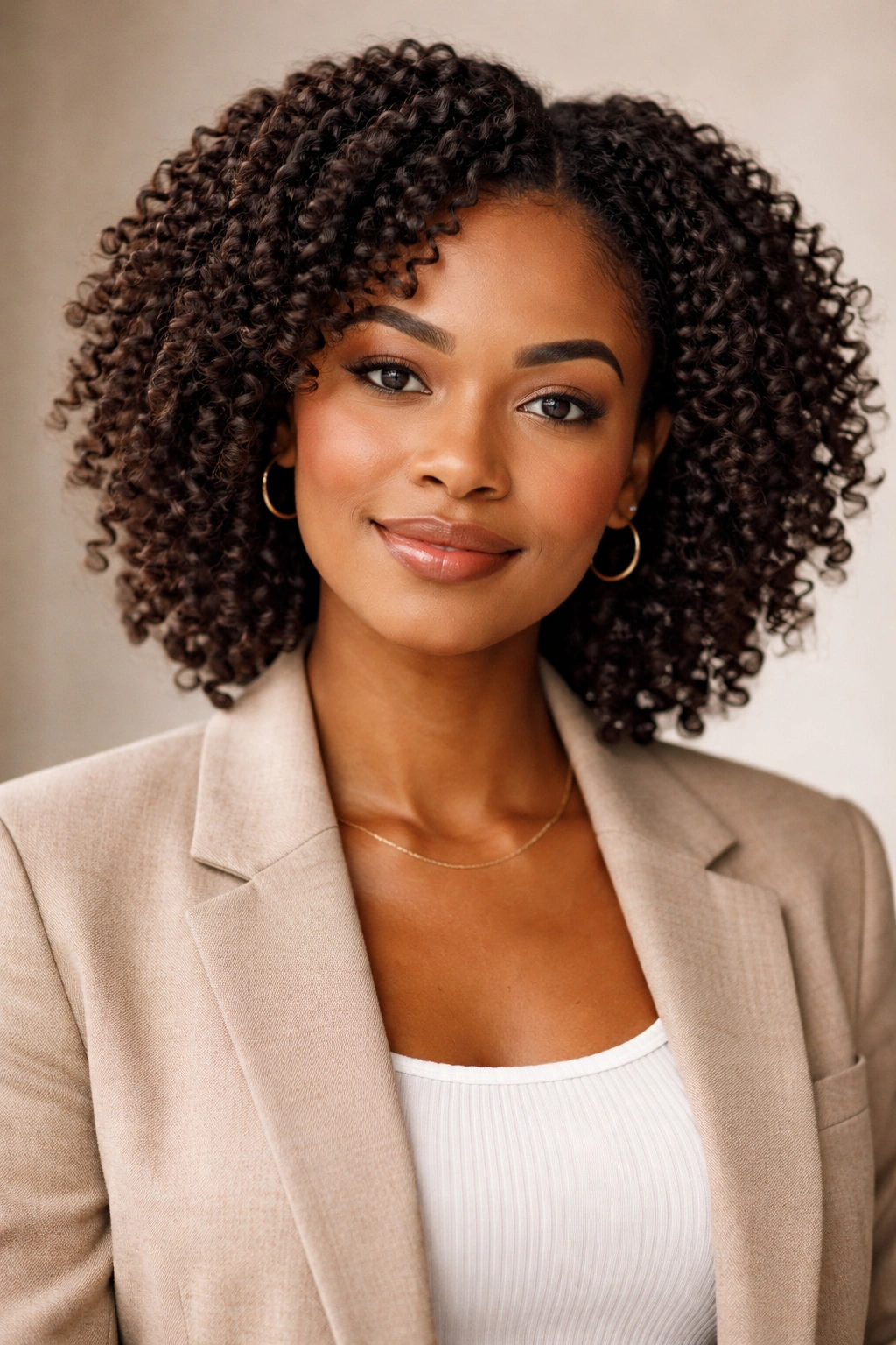 Portrait of a person with medium-length curls in a twist-out for versatile lifestyle