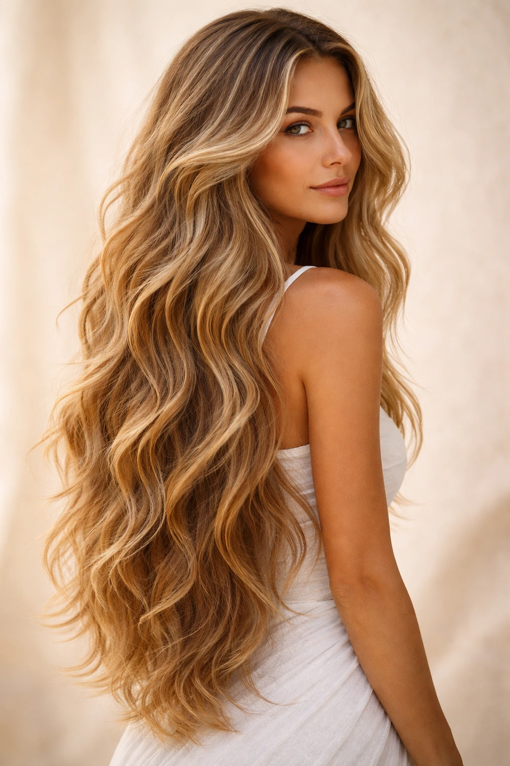 Long mermaid-cut hair with flowing layered ends in soft waves