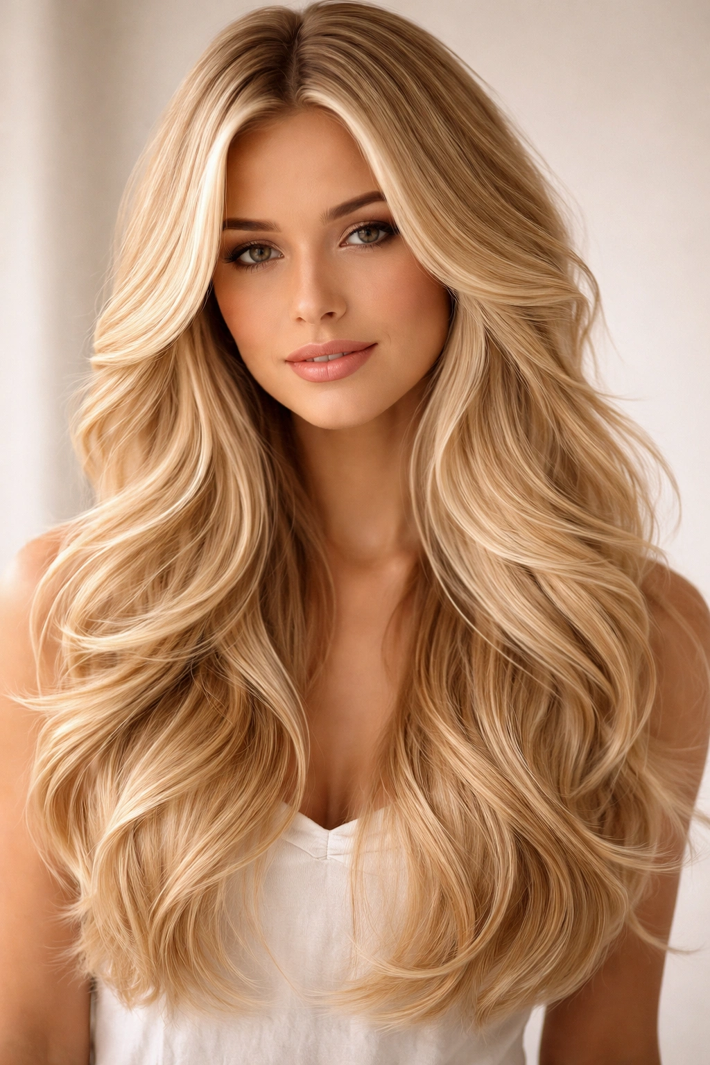 Blonde mermaid waves with feathered layers, flowing movement