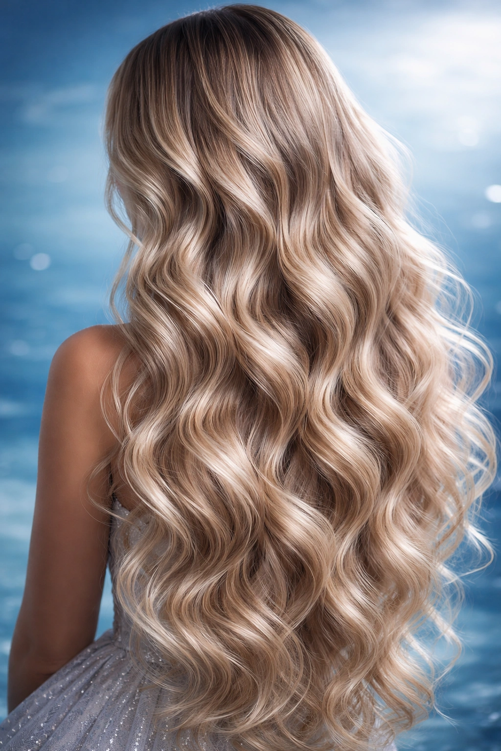 Close-up of mermaid waves with cascading, ocean-like texture