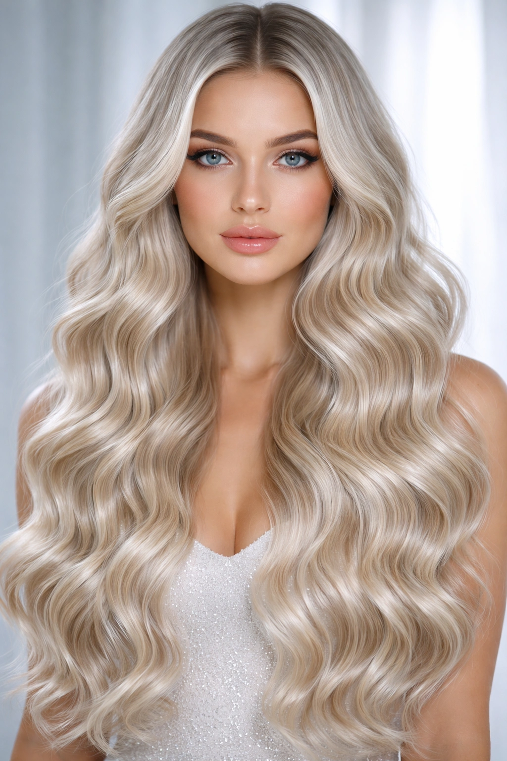 Mermaid waves with a pearlescent shine on glossy hair