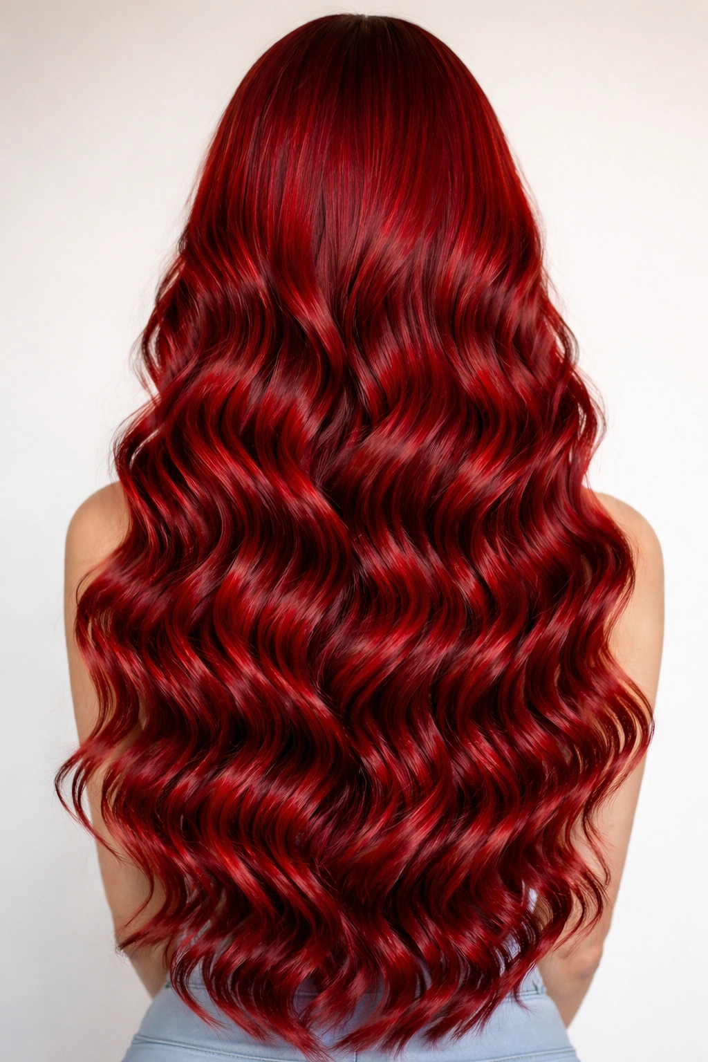 Mermaid waves in vivid red with tight spirals