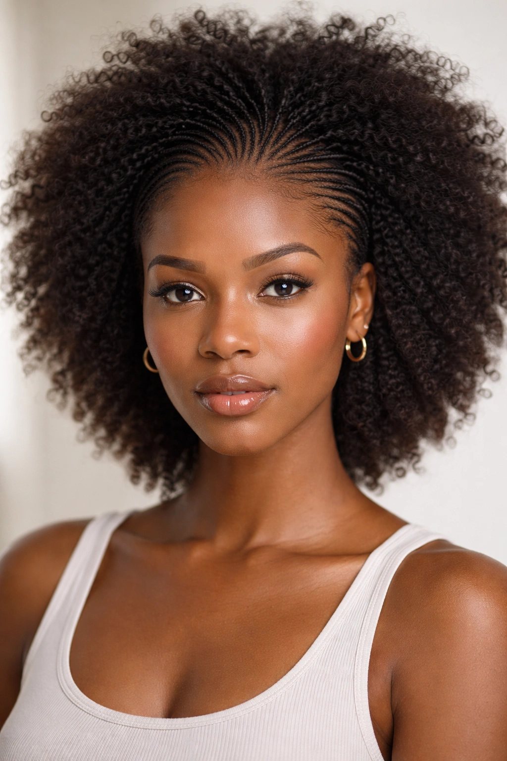 Micro braids fade into the natural afro texture