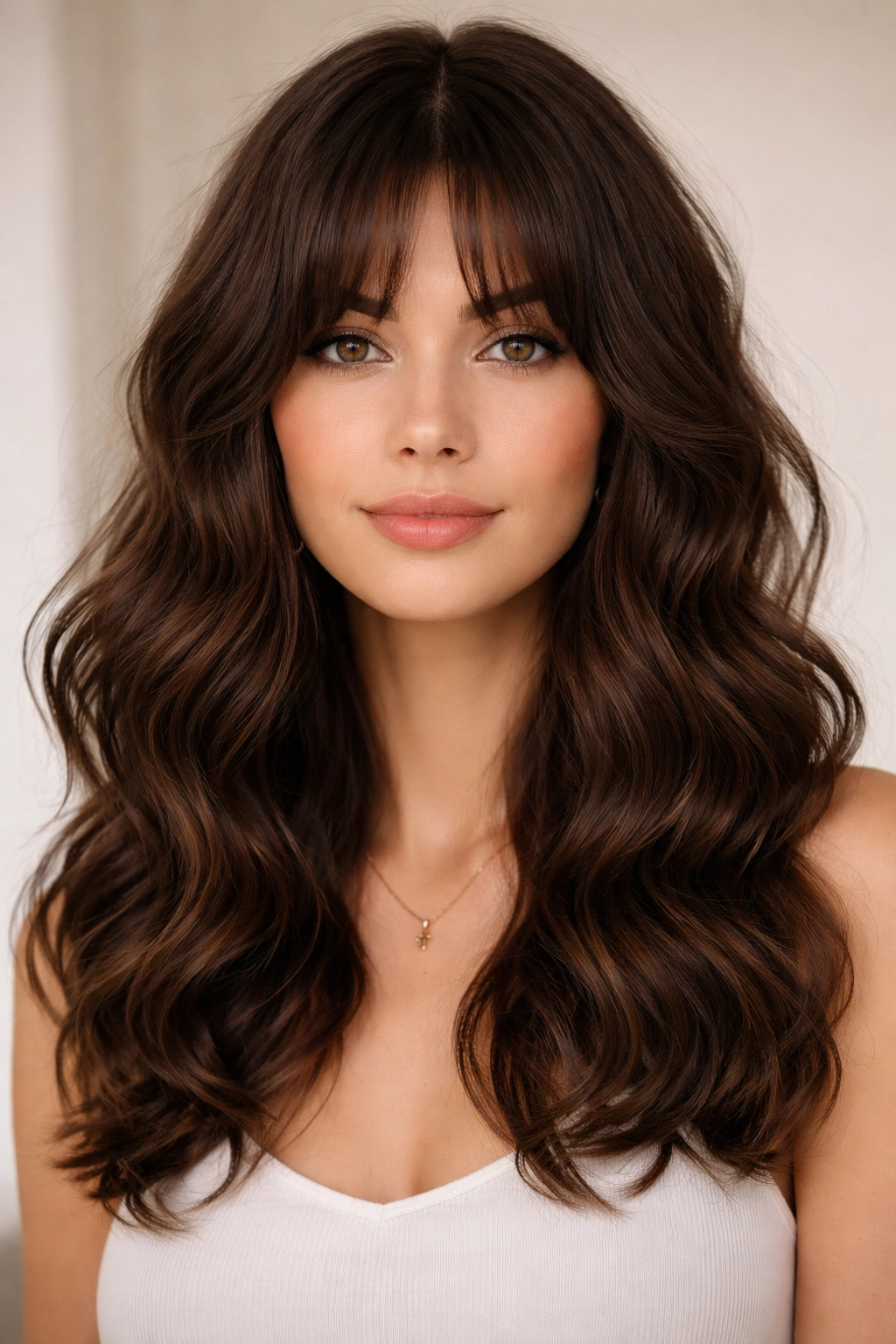 Middle-part bangs with soft waves on curly hair