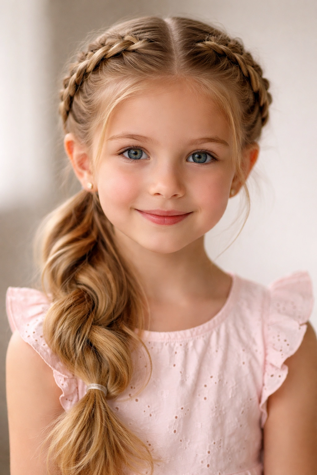 Milkmaid Braid Ponytail: crown braids meeting into a ponytail
