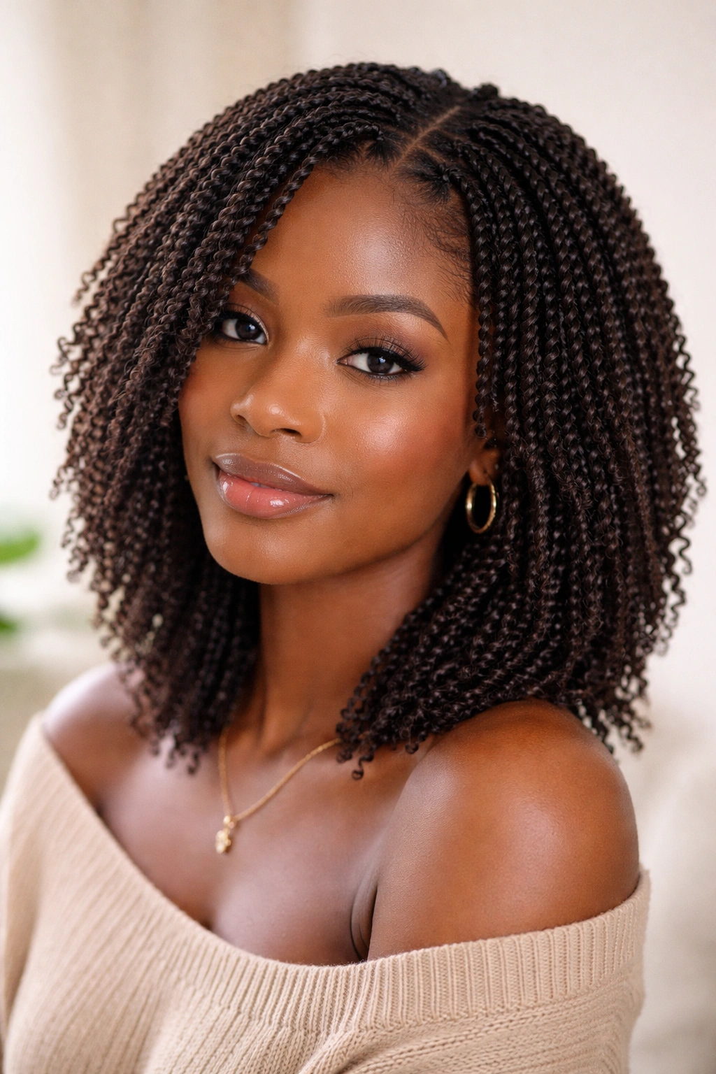 Dense halo of tiny twists around head with highly detailed texture.