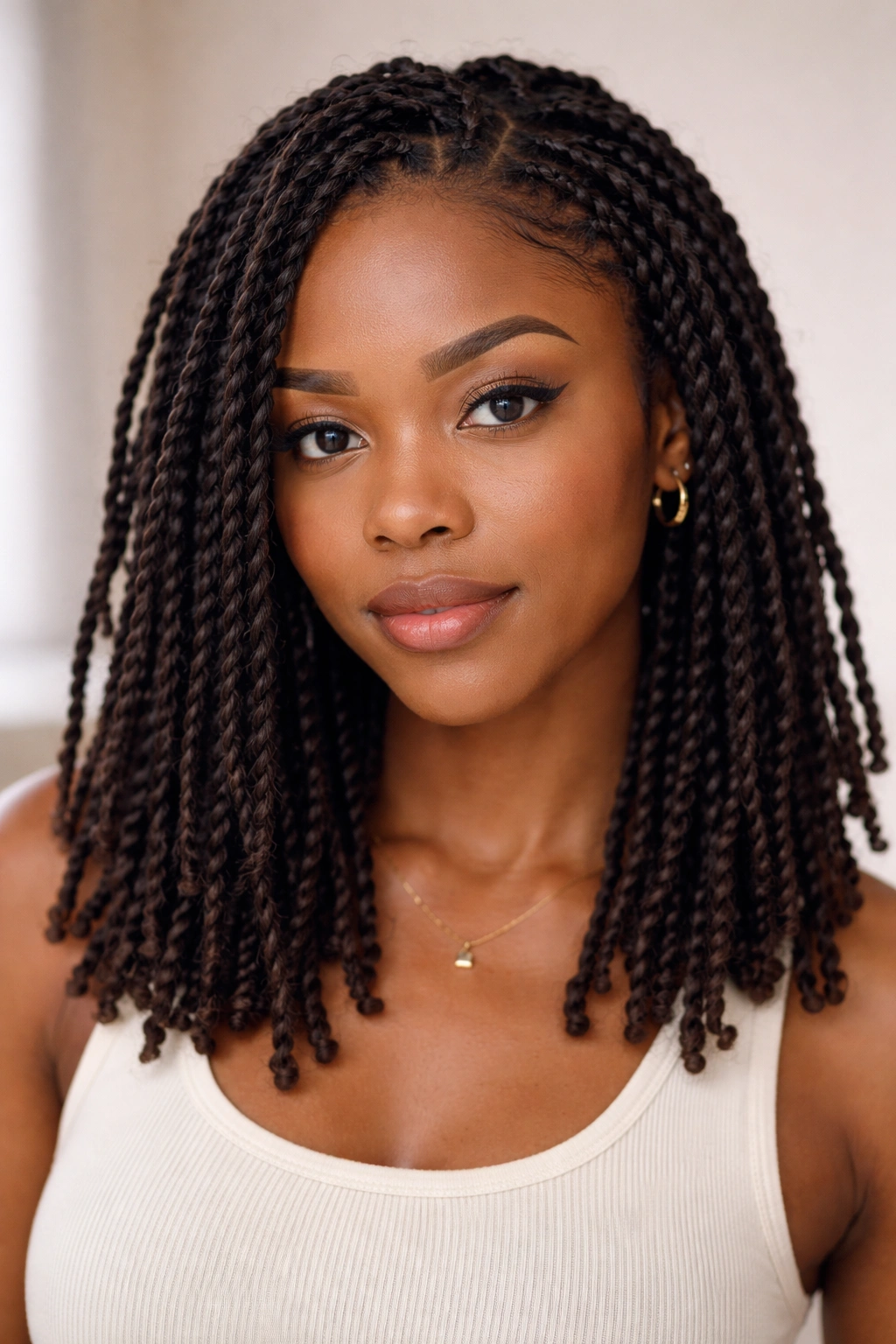 Full head of tiny two-strand twists covering the scalp