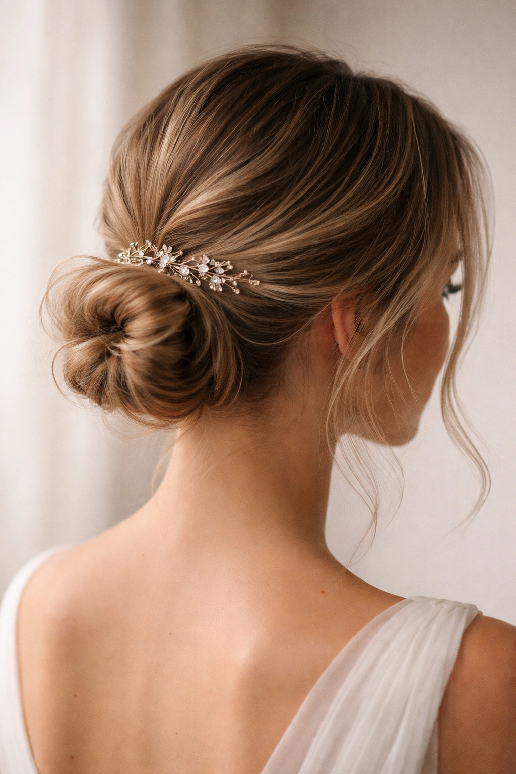 Minimalist low bun with metallic accents