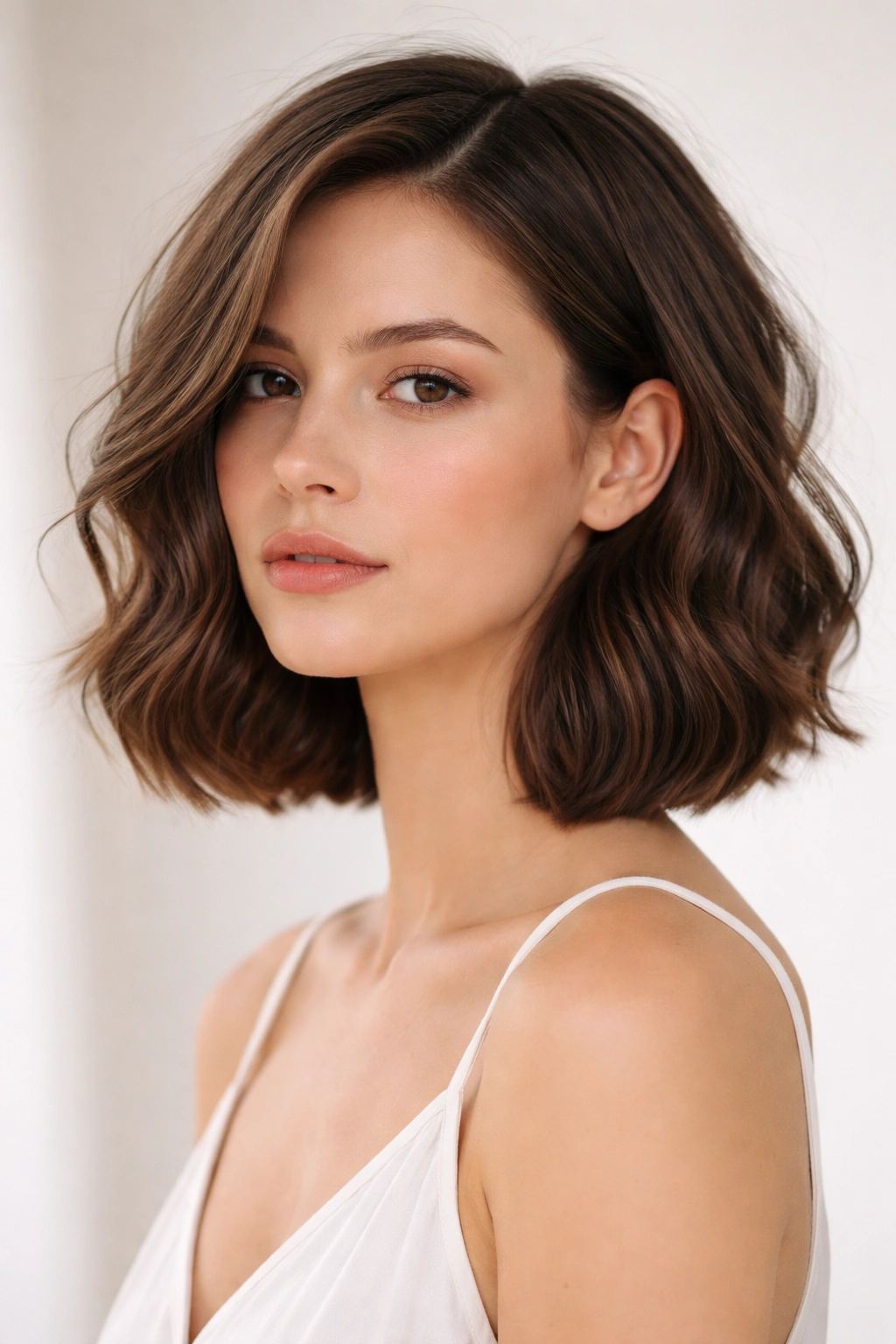 Minimalist wavy bob with clean lines and subtle waves