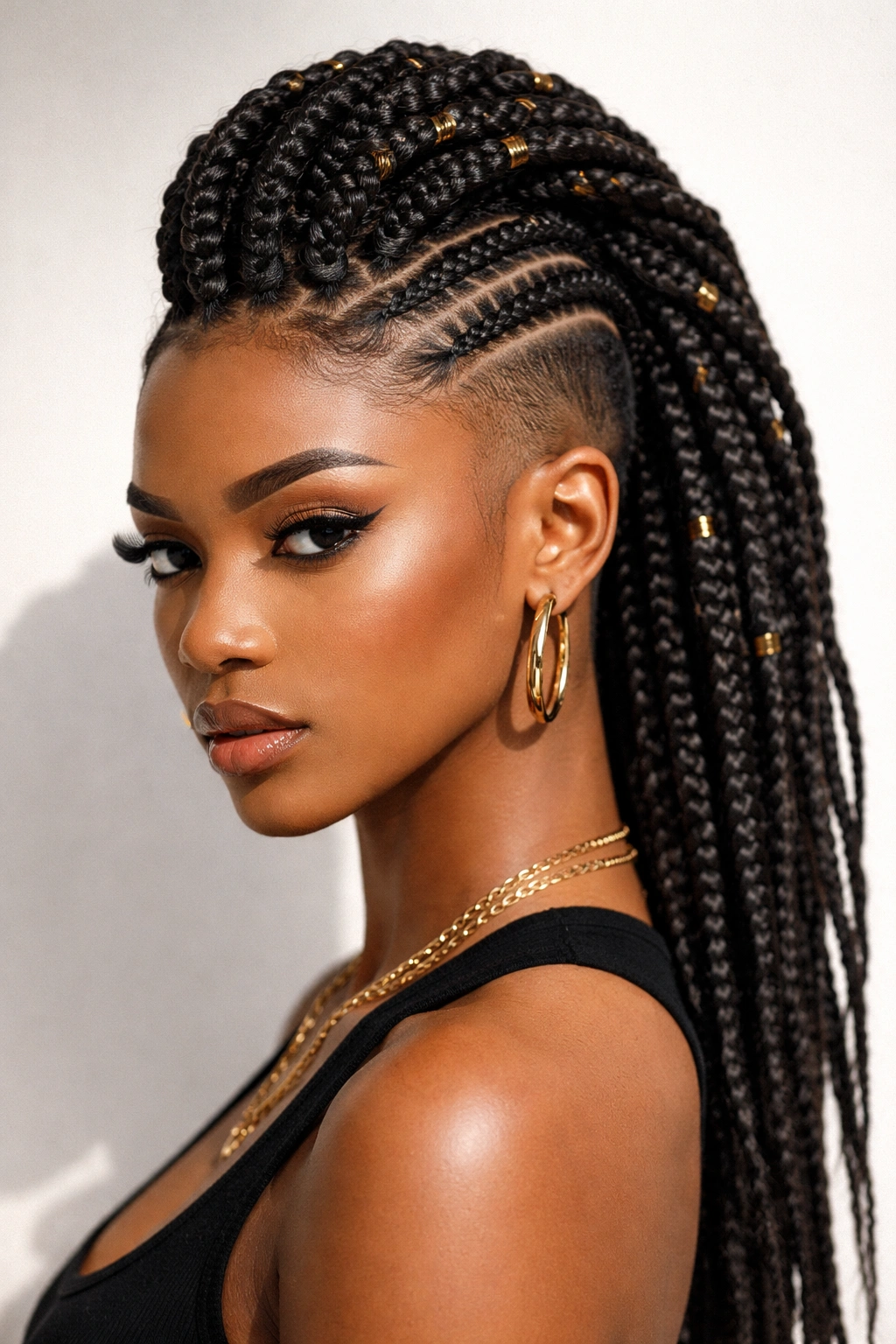 Mohawk box braids with shaved sides