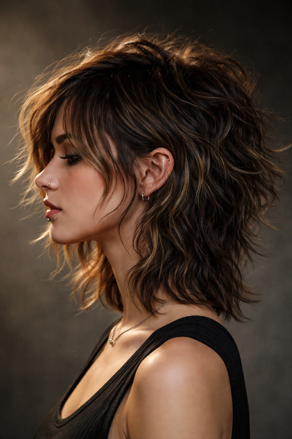 Choppy wavy mullet bob with short crown and longer back