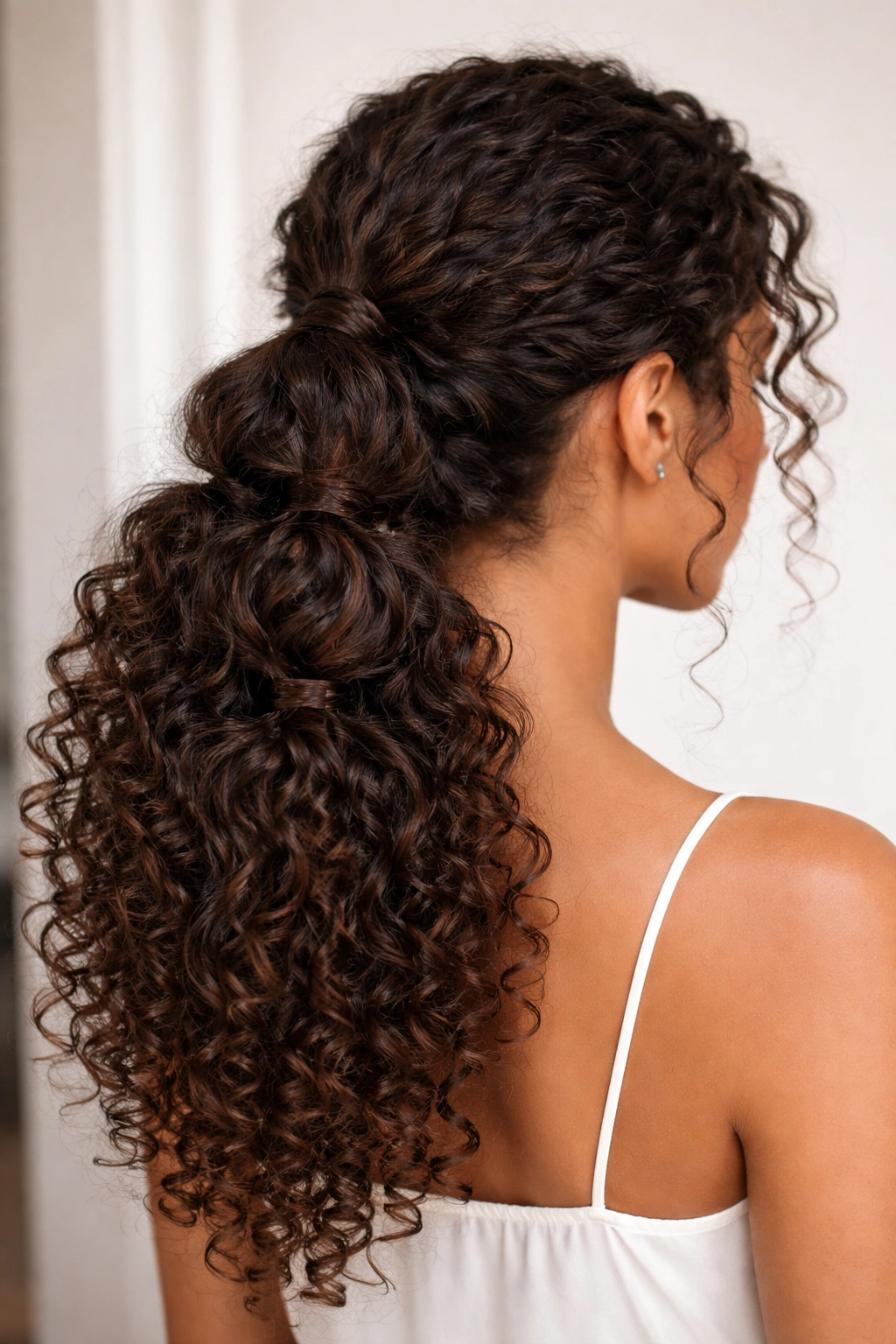 Multi-sectioned textured ponytail with multiple close-placed elastics