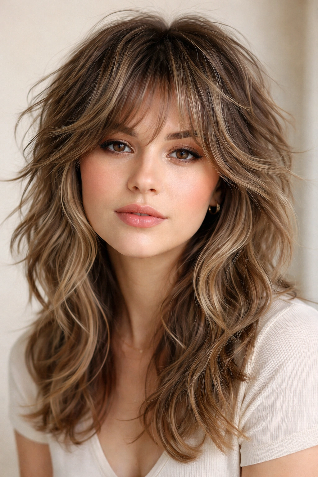 Multi-textured wolf cut with mixed layer lengths and waves