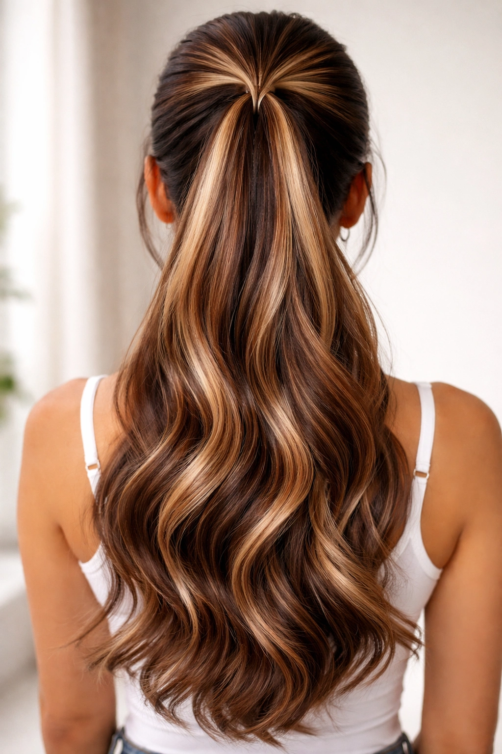 V Part ponytail with multiple colors showing depth and dimension.
