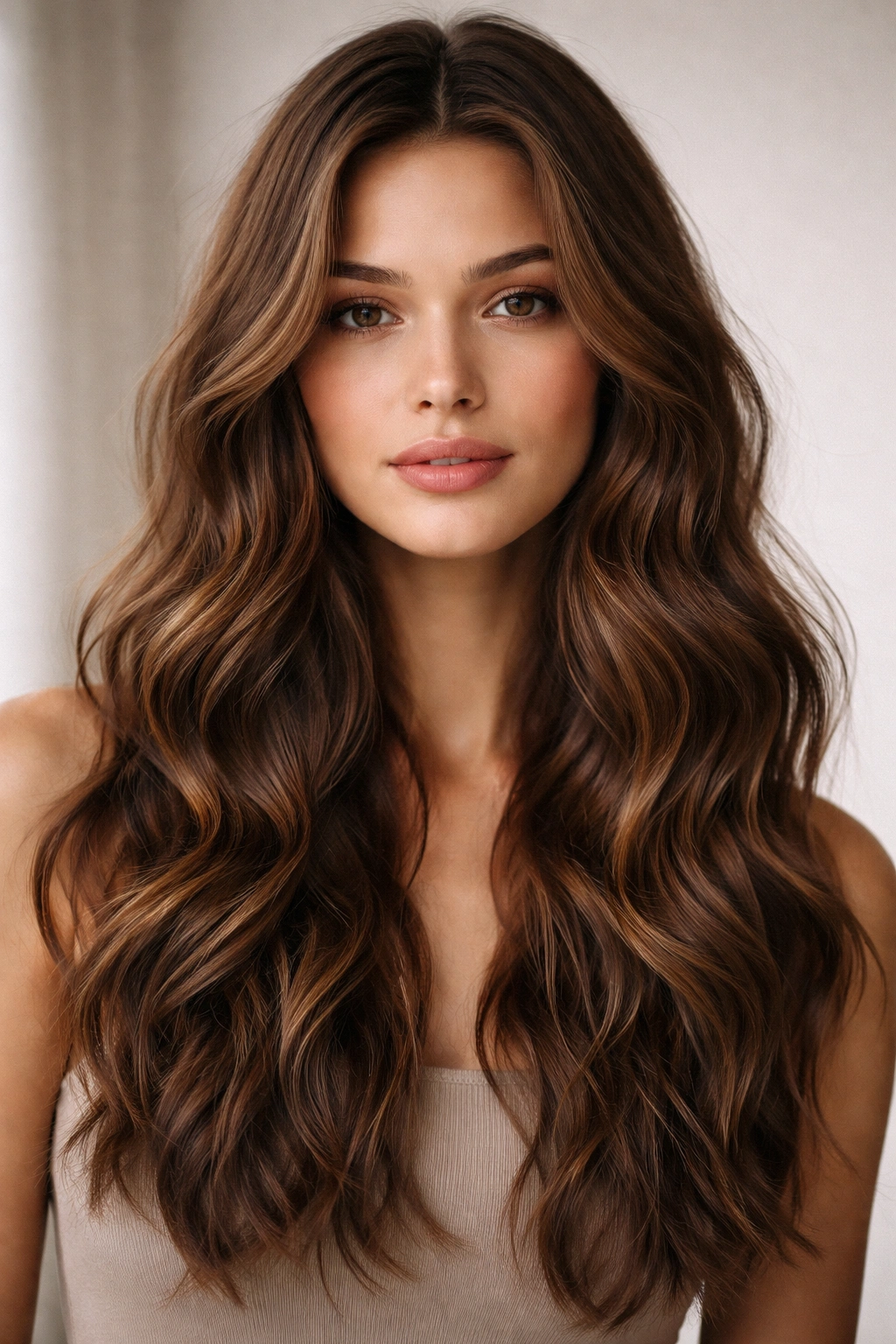 Natural brown textured waves in a head-and-shoulders portrait