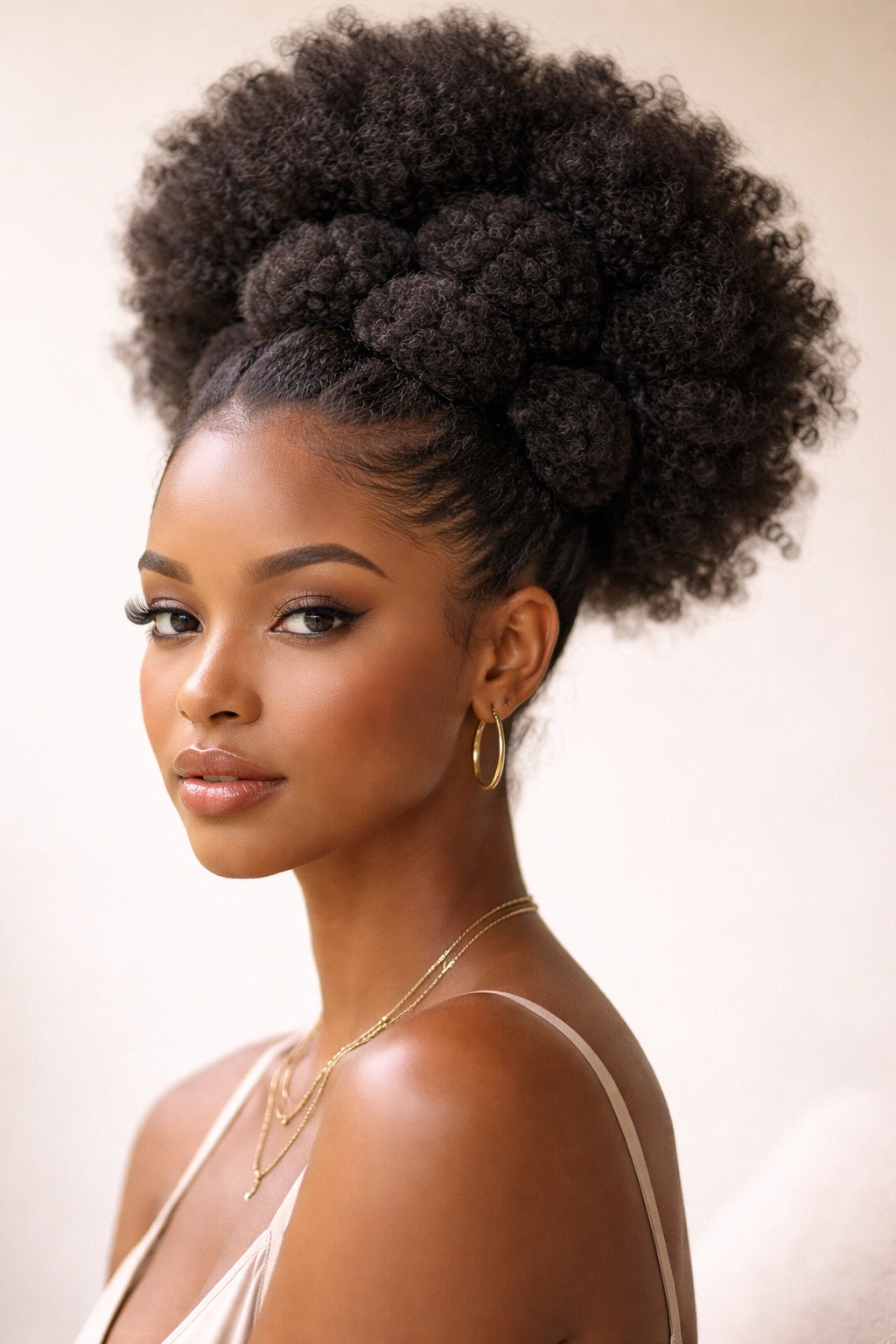 Large base puff with smaller nested puffs inside for depth